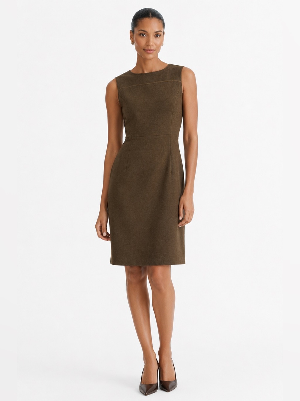Lafayette 148 New York Wool Sleeveless Sheath Dress - Olive/Brown - Size 8